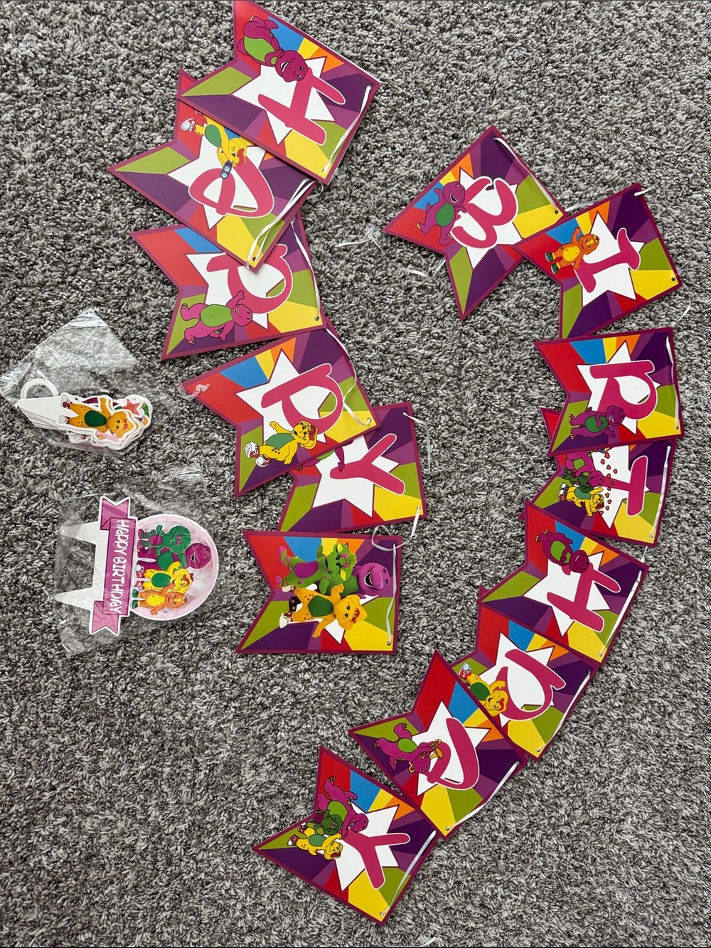 Barney Birthday Party Banner, Cake Topper & Cupcake Toppers